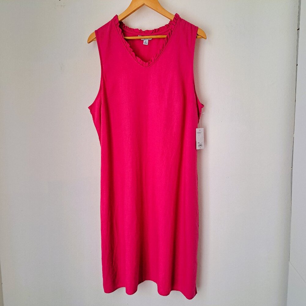 Croft & Barrow Women's Linen Dress Pink Color Sleeveless V-Neckline Size XL NWT
